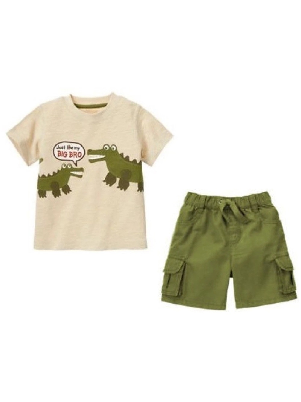 Tan & Olive Alligator Just Like Big Bro Tee & Cargo Shorts Set